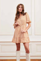 Lofty Manner jurk Dress Nynke met all over print en ceintuur oranje