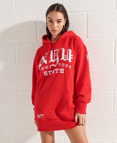 Superdry Vrouwen Oversized College Hoodie met Grafische Print Rood Grootte: XS/S