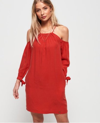 Superdry Vrouwen Eden Cold Shoulder Jurk Rood Grootte: 34