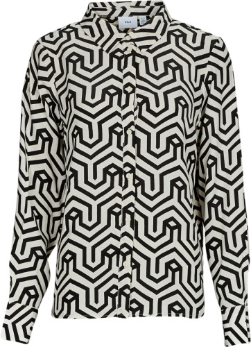 VILA blouse VIDACA met grafische print zwart/ecru