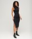 Superdry Vrouwen Jersey Midi-jurk met Ruches Zwart Grootte: 40