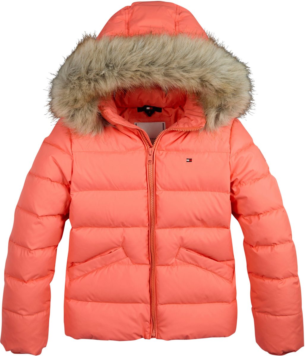 Tommy hilfiger gewatteerde winterjas ESSENTIAL DOWN FUR van gerecycled polyester perzik