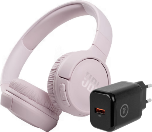 JBL Tune 510BT Roze + BlueBuilt Quick Charge Oplader met Usb A Poort 18W Zwart