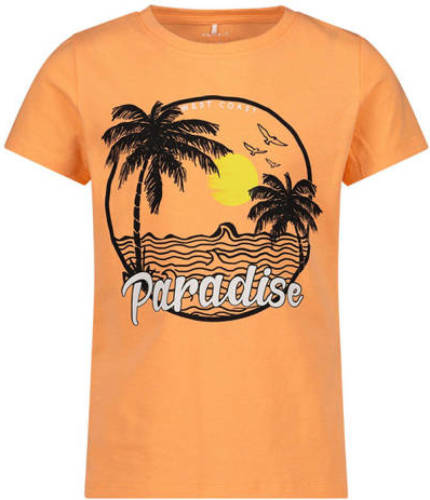 NAME IT T-shirt met biologisch katoen oranje