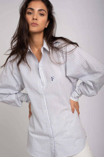 Fifth House gestreepte blouse Sus wit/blauw