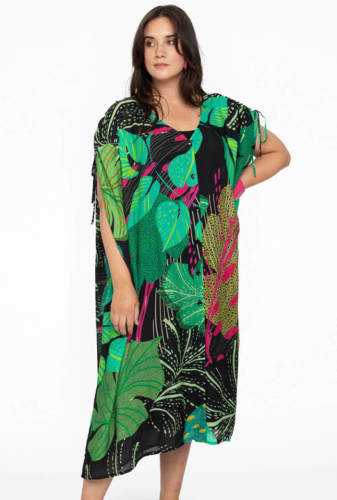 Yoek jurk met all over print groen/zwart/roze