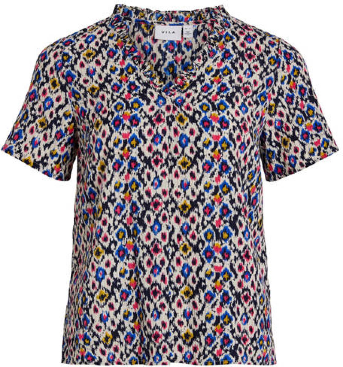 VILA top VISILLE met all over print en ruches multi