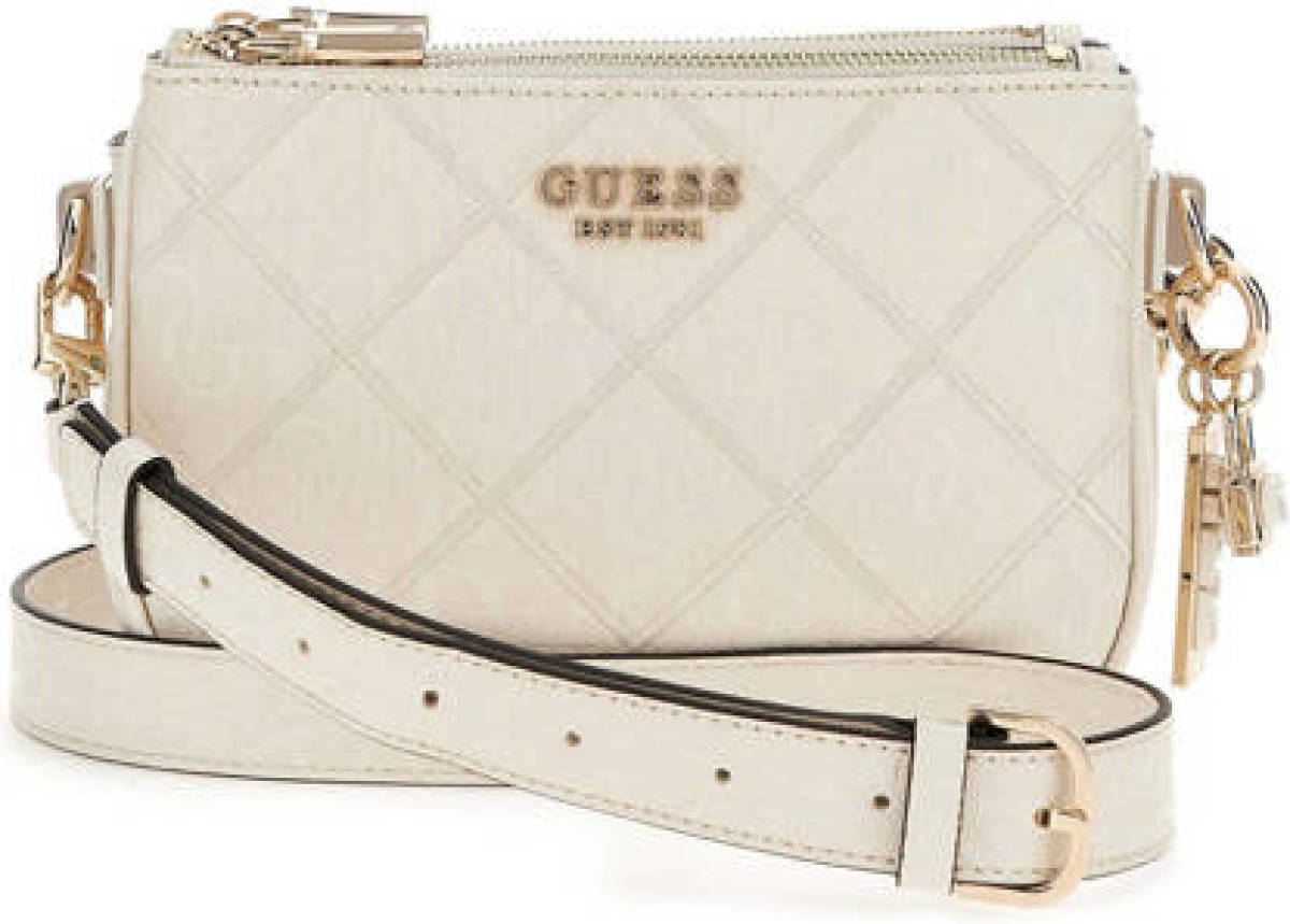 Guess doorgestikte crossbody tas Caddie ecru