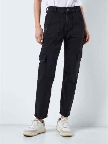 NOISY MAY high waist slim fit cargo jeans NMMONI zwart