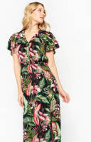 LOLALIZA gebloemde maxi jurk zwart/groen/roze