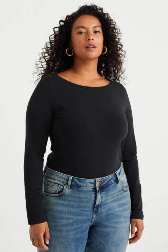 WE Fashion Curve longsleeve met biologisch katoen zwart