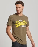 Superdry oversized T-shirt Real Original Overdyed met logo dark olive slub