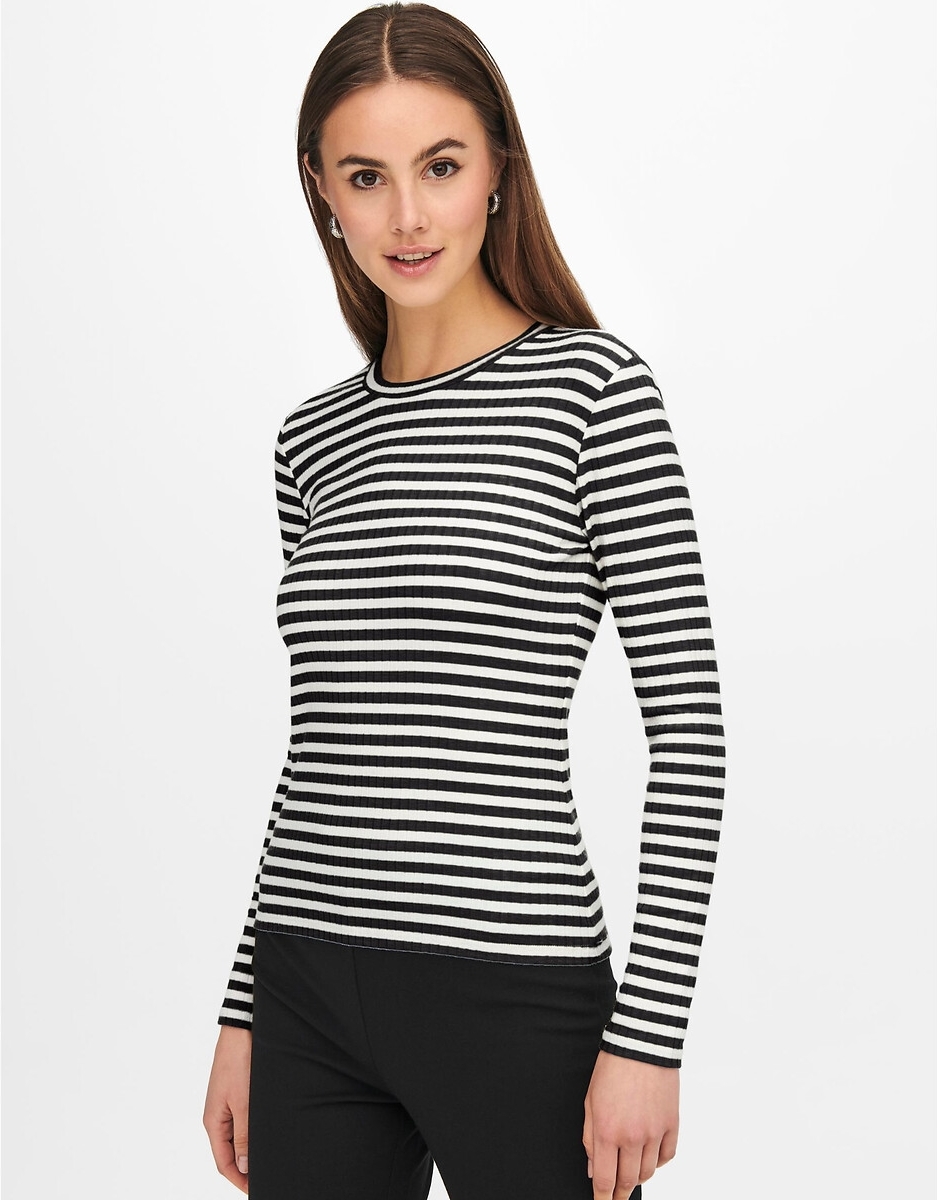 JDY gestreepte longsleeve JDYFRANSISKA zwart/wit