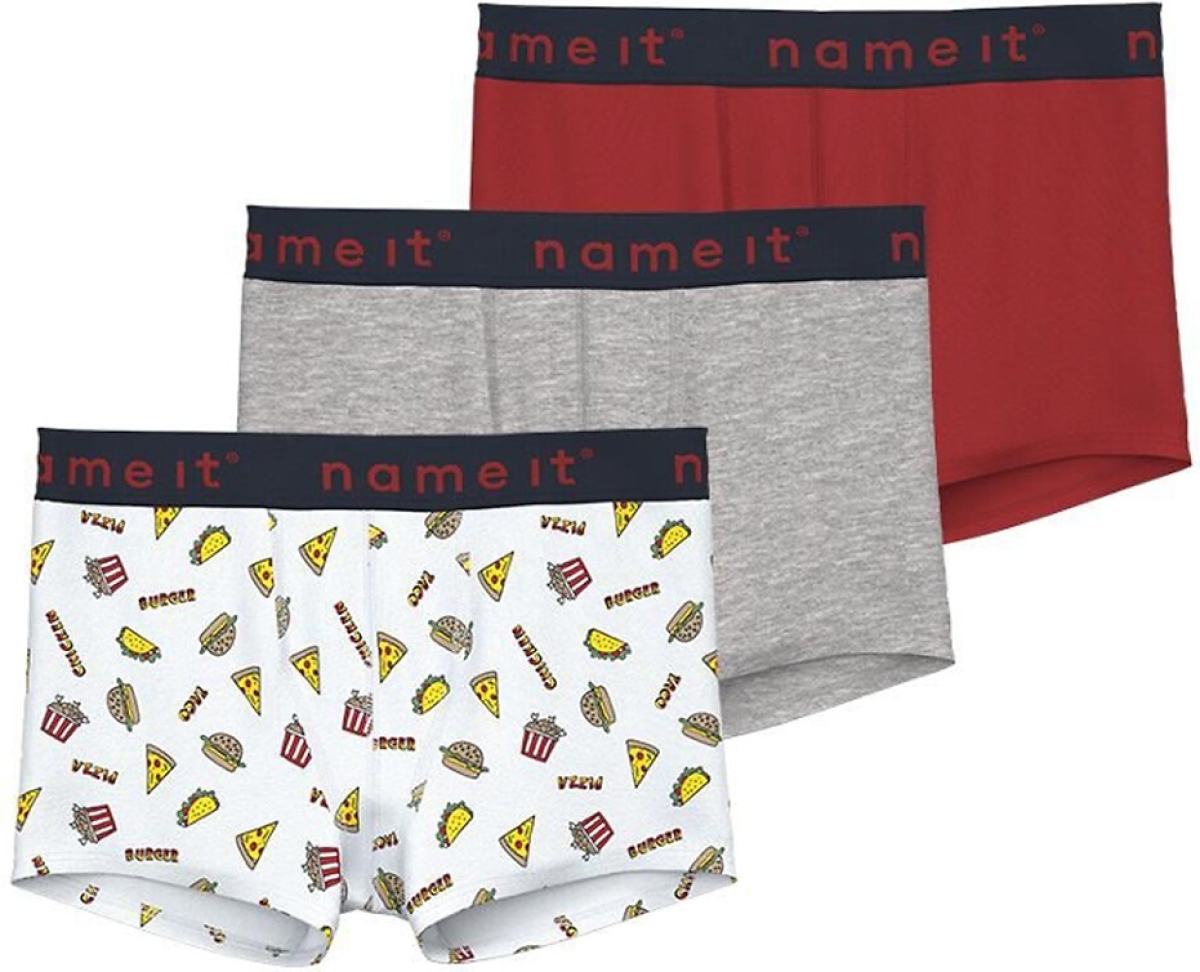NAME IT KIDS boxershort NKMBOXER - set van 3 rood/grijs melange/wit