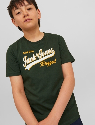 Jack & Jones JUNIOR T-shirt JJELOGO van biologisch katoen donkergroen