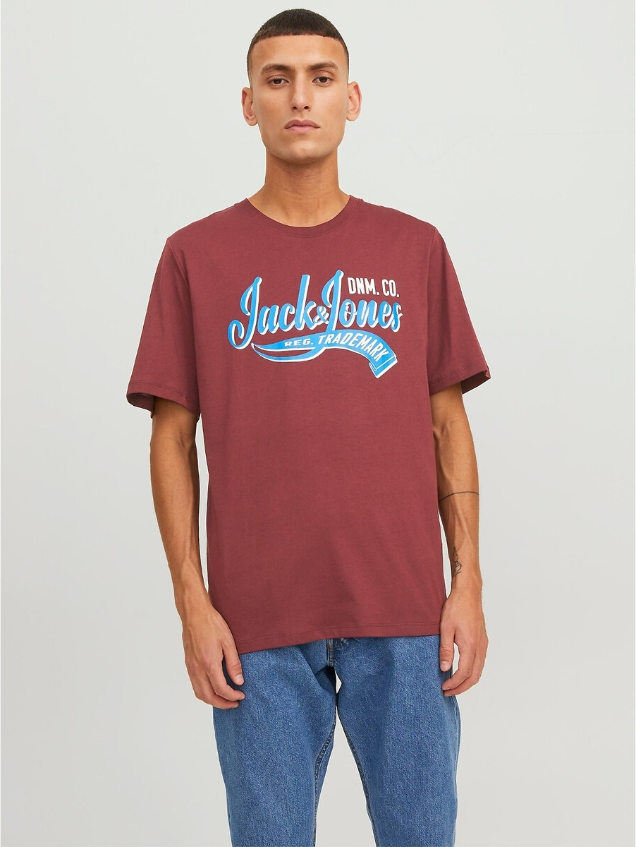 Jack & Jones ESSENTIALS regular fit T-shirt JJELOGO met printopdruk rood