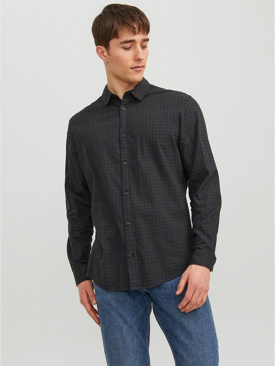 Jack & Jones ESSENTIALS geruit slim fit overhemd JJEGINGHAM groen
