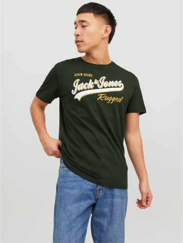 Jack & Jones ESSENTIALS regular fit T-shirt JJELOGO van biologisch katoen groen