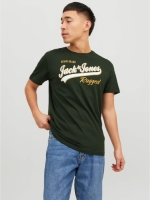 Jack & Jones ESSENTIALS regular fit T-shirt JJELOGO van biologisch katoen groen