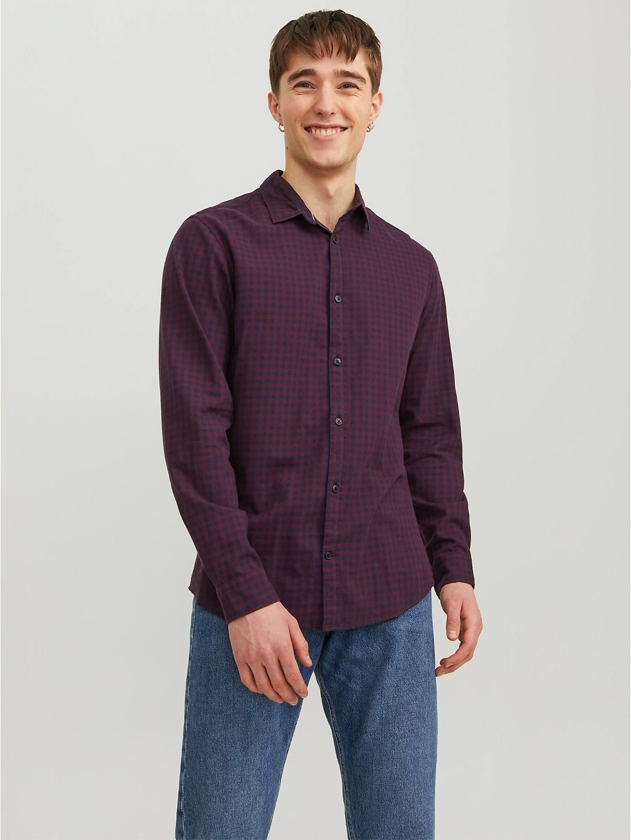 Jack & Jones ESSENTIALS geruit slim fit overhemd JJEGINGHAM donkerblauw