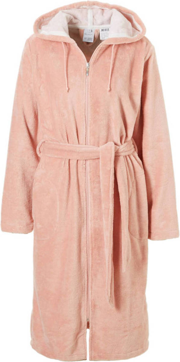 Vandyck fleece badjas met ritssluiting en capuchon roze