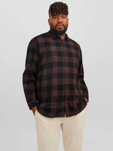 JACK & JONES PLUS SIZE geruit oversized overhemd JJEGINGHAM Plus Size bruin