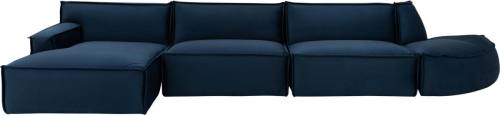 Goossens Bank Jim blauw, stof, urban industrieel met chaise longue links