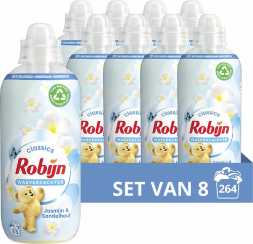 Robijn Classics Jasmijn & Sandelhout wasverzachter - 8 x 33 wasbeurten - voordeelverpakking - 264 wasbeurten