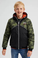 WE Fashion reversible gewatteerde winterjas van gerecycled polyester zwart/oranje