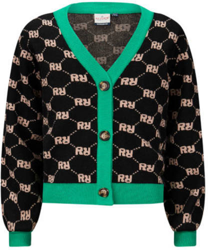 Retour Denim gebreid vest Fayenne met all over print zwart/groen/zand