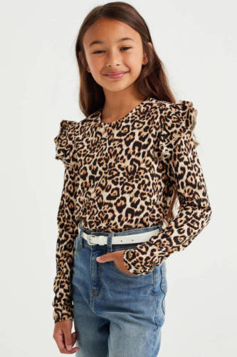 WE Fashion blouse met all over print bruin/wit