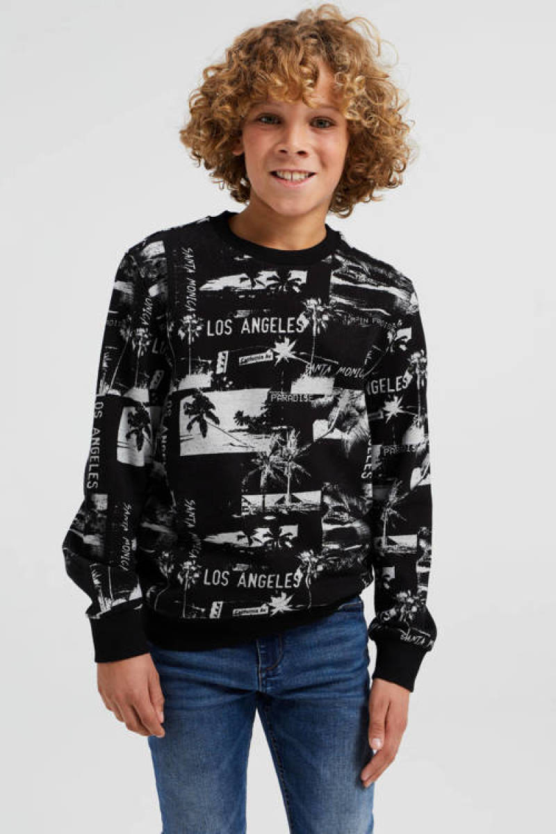 WE Fashion sweater met all over print grijs/zwart