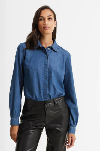 anytime denim blouse met peter pan kraag blauw