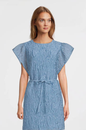 Another-Label jurk Joya dress s/s met ruches lichtblauw