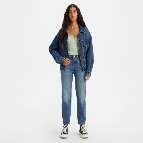 Levi's 501 cropped straight fit jeans medium blue denim