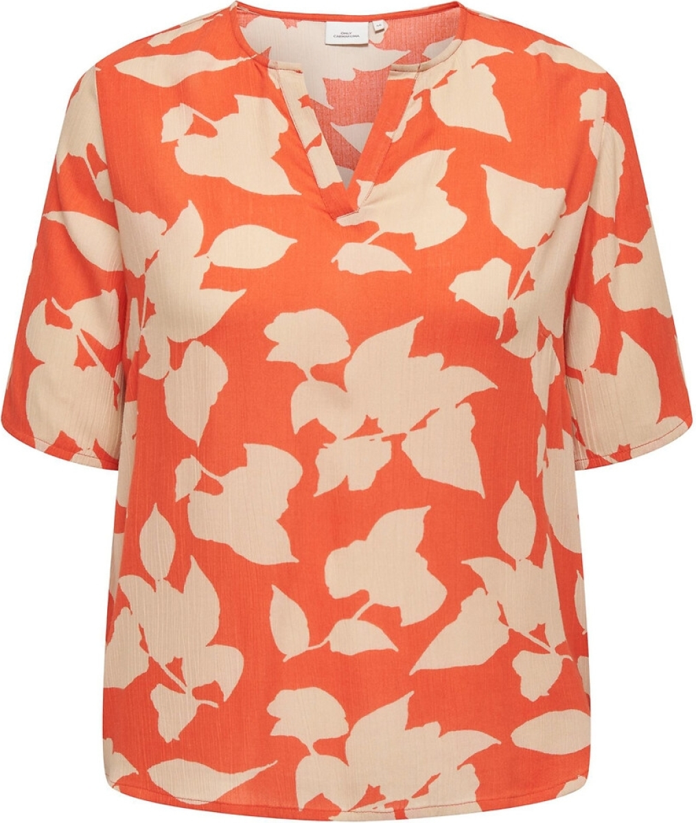 ONLY CARMAKOMA top CAREMERSON met bladprint oranje/ecru