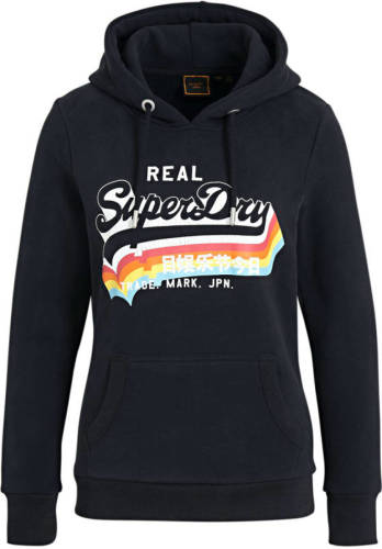 Superdry hoodie met logo donkerblauw