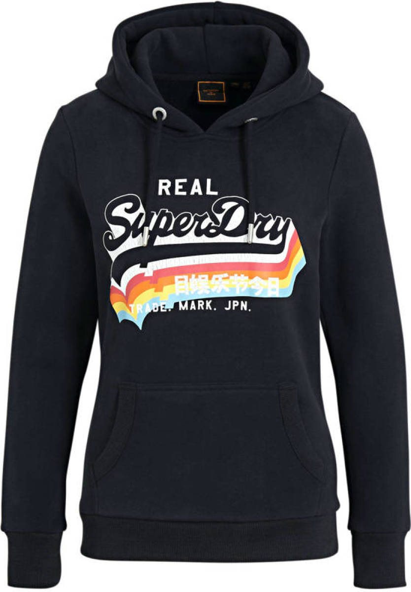 Superdry hoodie met logo donkerblauw