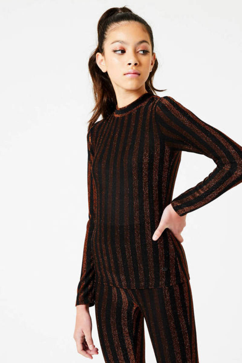CoolCat Junior gestreepte longsleeve Luna X CG bruin/zwart