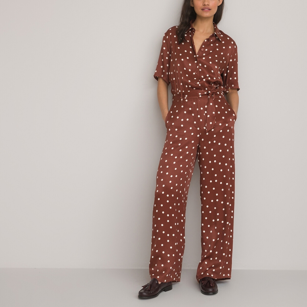 La Redoute Collections Jumpsuit met korte mouwen, stippenprint