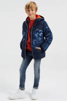 WE Fashion gewatteerde winterjas met camouflageprint blauw
