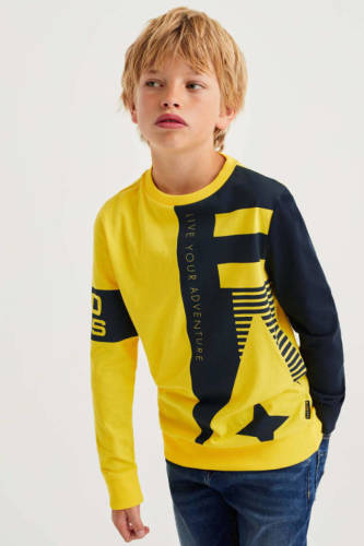 WE Fashion Bad Boys sweater met tekst geel/zwart