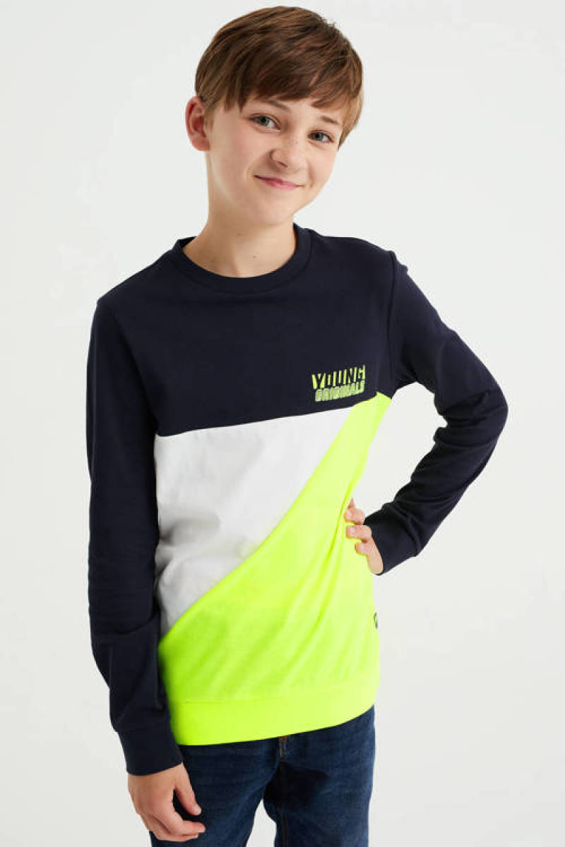 WE Fashion sweater met grafische print zwart/geel