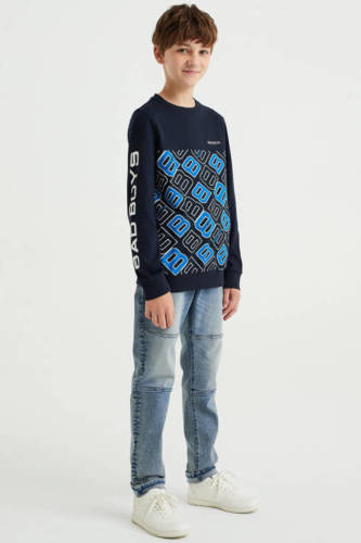 WE Fashion Bad Boys sweater met grafische print blauw