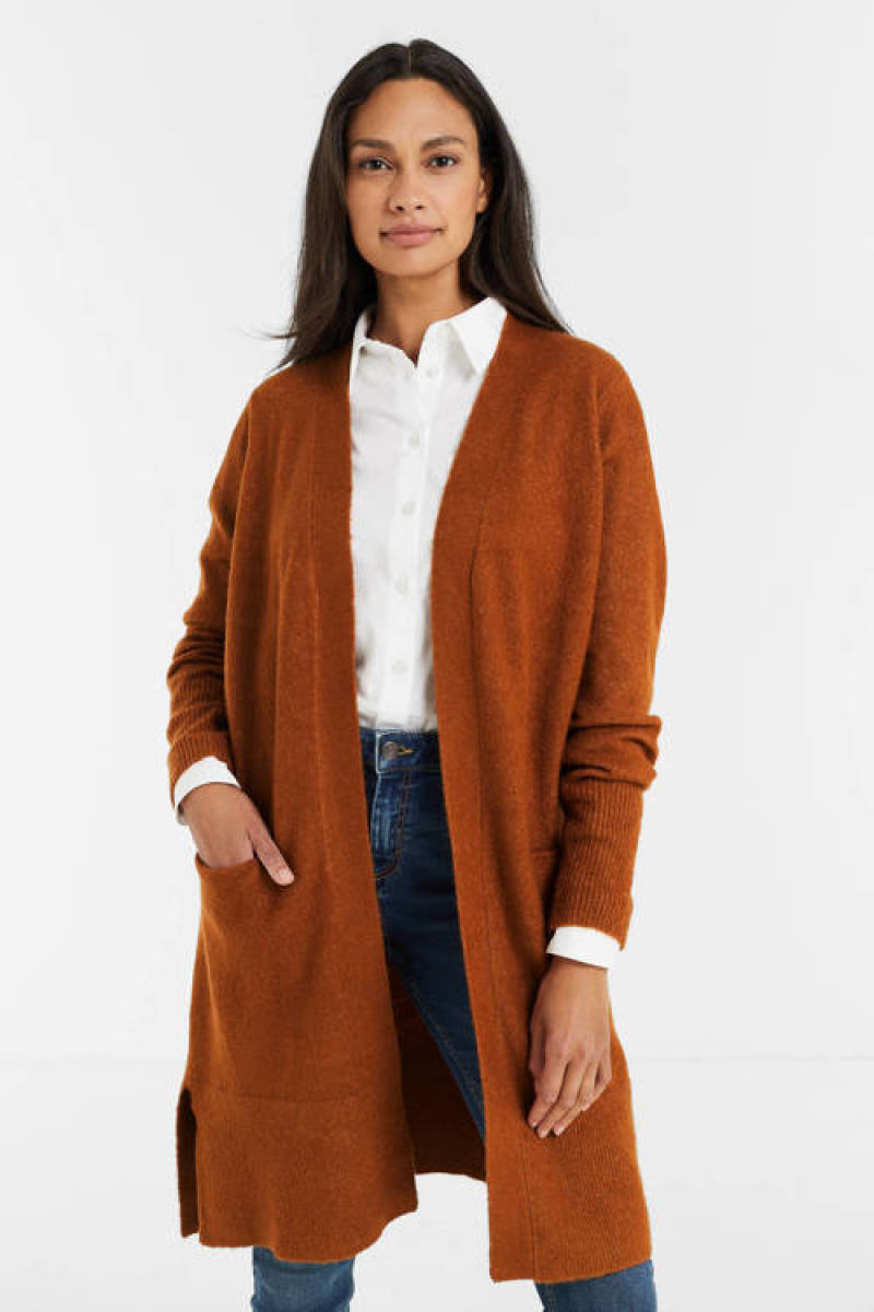 Imagine lang gebreid vest bruin