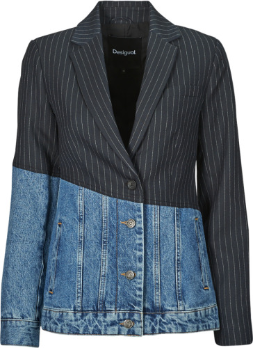 Desigual rechtvallende blazer met krijtstreep zwart/medium blue denim