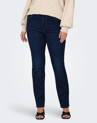 ONLY CARMAKOMA high waist straight fit jeans CARAUGUSTA dark blue denim
