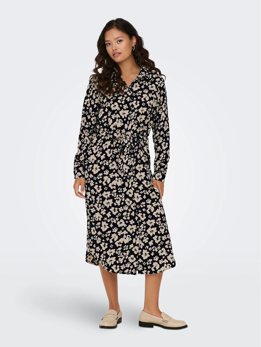 JDY gebloemde blousejurk JDYDIVYA zwart/beige