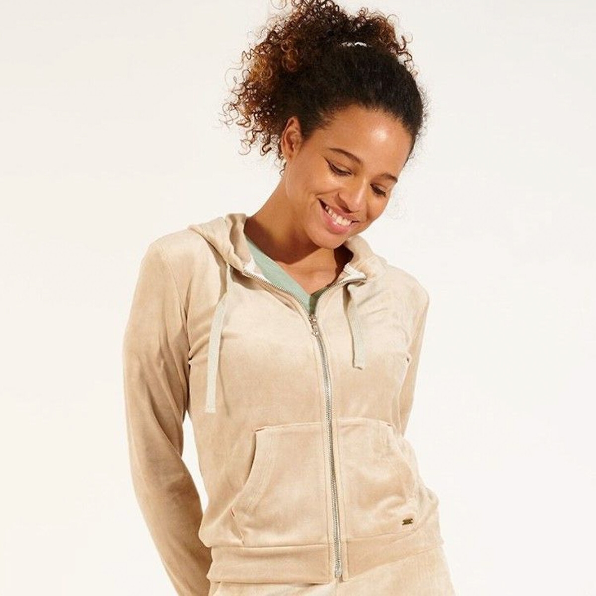 Banana Moon Vest met rits en kap in fluweel Fresco Sealake