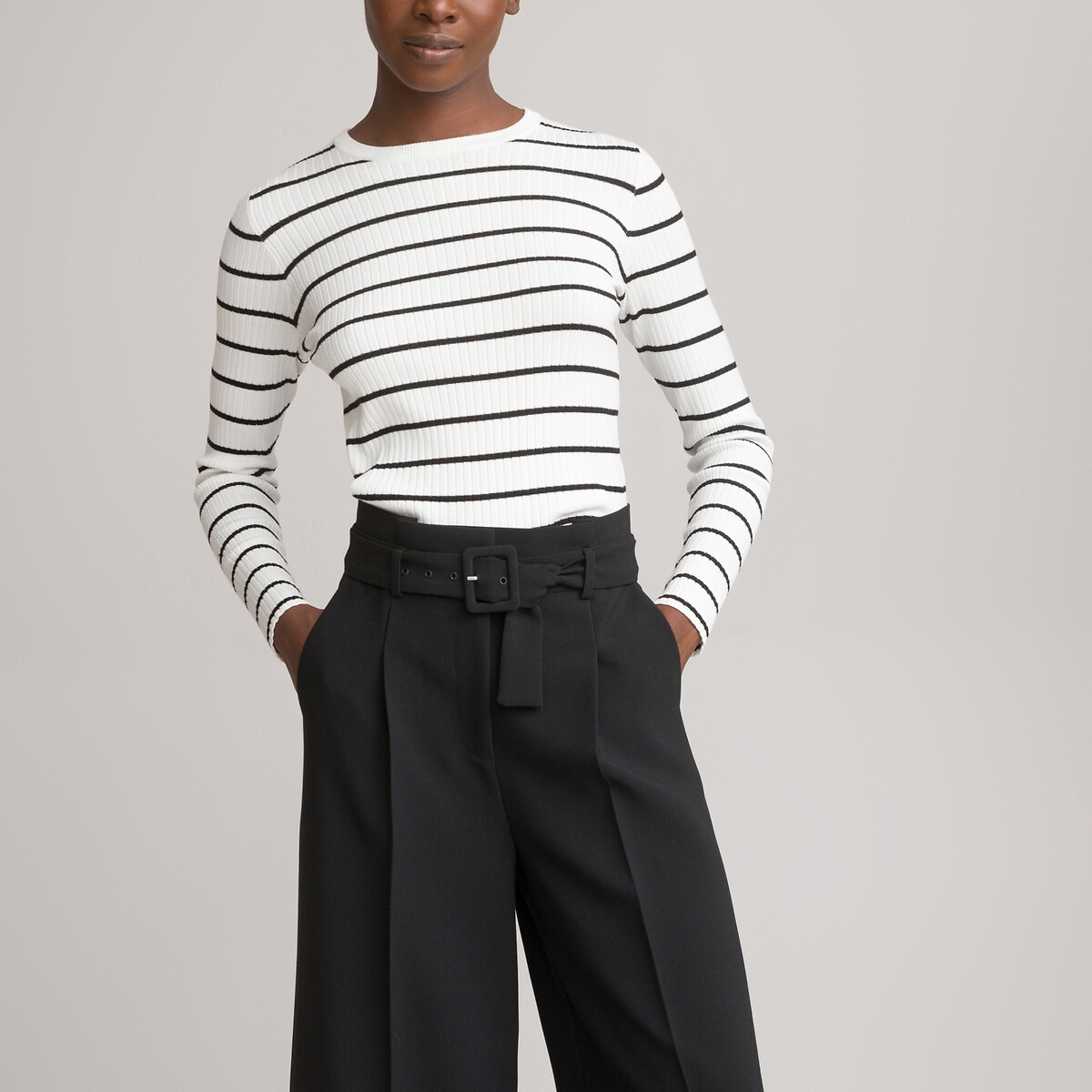 La Redoute Collections Gestreepte trui met ronde hals in mixed geribd viscose